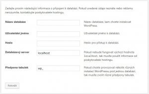 instalace wordpress nastaveni databaze