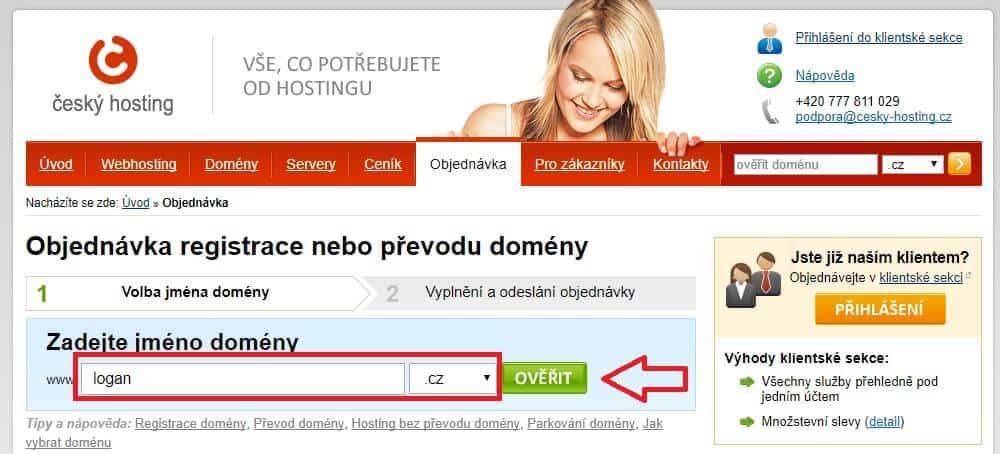 cesky-hosting.cz - objednani wehbostingu - kontrola domeny