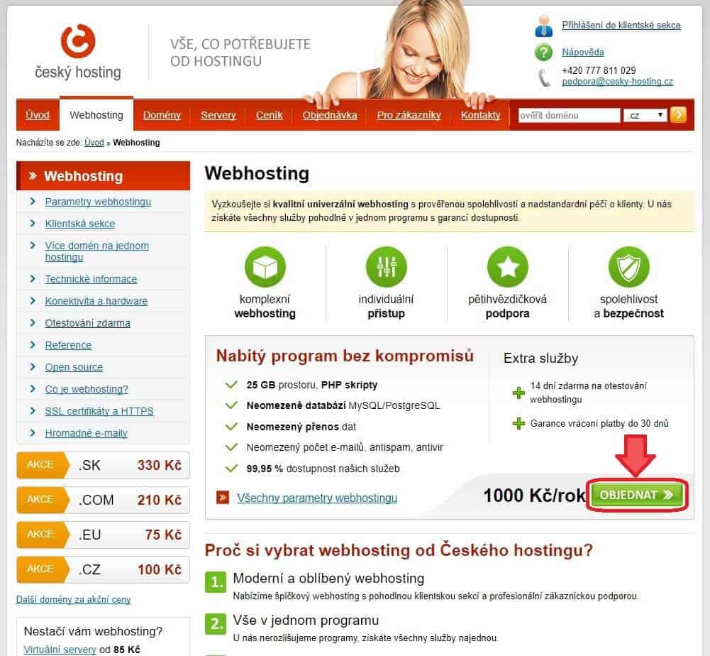 cesky-hosting.cz - objednani wehbostingu - prvni krok