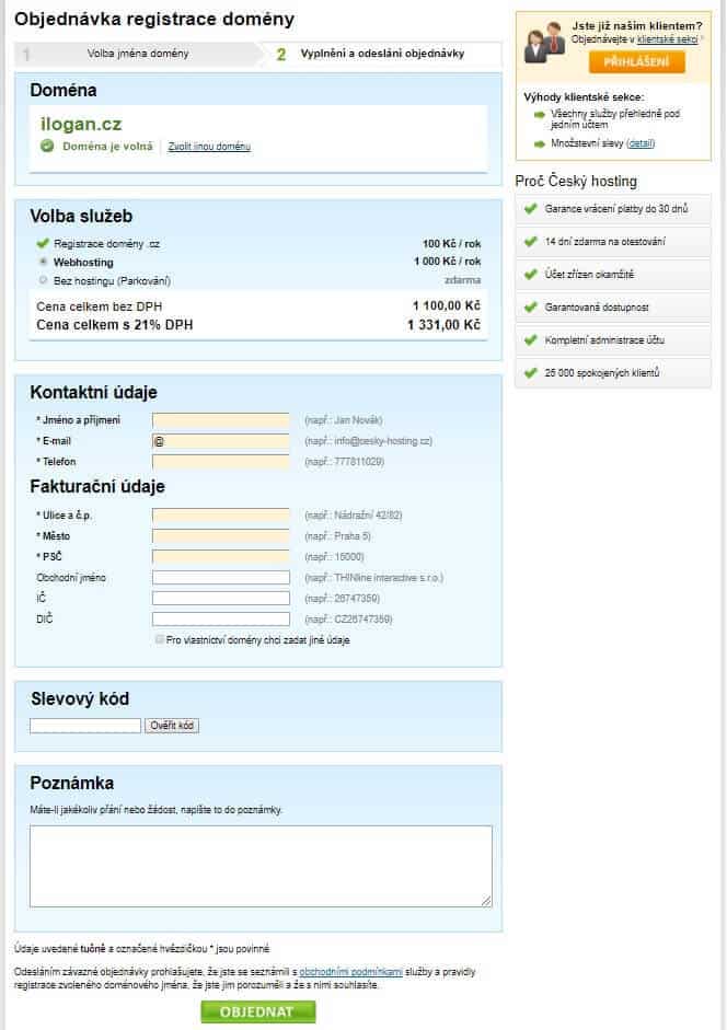 cesky-hosting.cz - objednani wehbostingu - vyplneni udaju