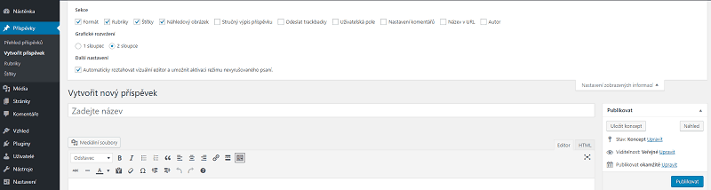 wordpress jak psat clanek nastaveni zobrazenych informaci