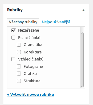 wordpress vytvoření rubriky - nezařazené01-1