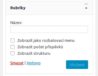 Nastavení zobrazení rubrik (kategorií) pomocí widgetu.