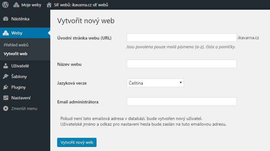 wordpress_multisite_vytvoreni_noveho_webu