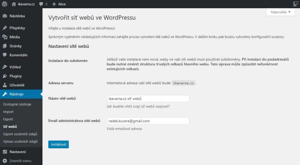 wordpress_multisite_vytvoreni_site_webu