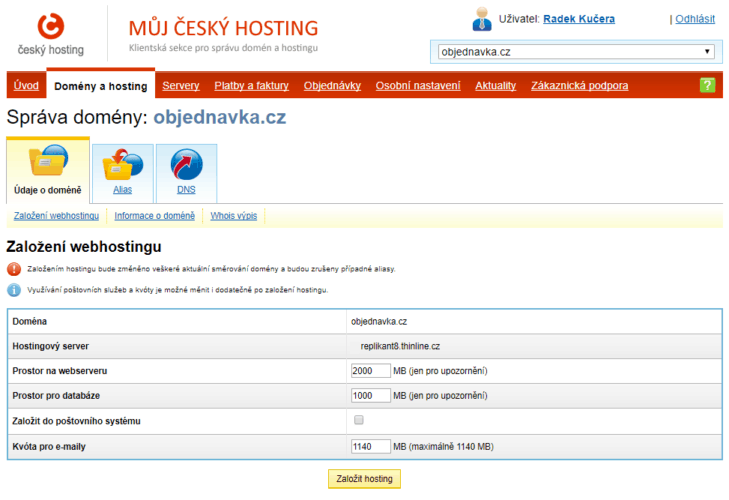 vms mini cesky hosting nastaveni parametru domeny