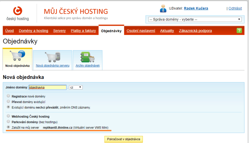 vmsmini cesky hosting pridani domeny