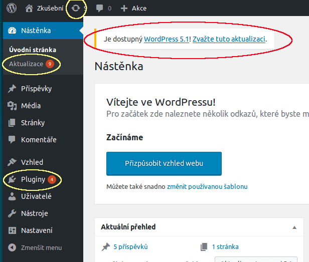 wordpress-administrace-upozorneni-na-aktualizace