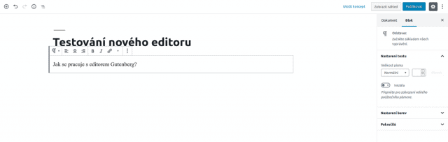 press_vytvorit-novy-prispevek_blokovy_editor_gutenberg_blok_textovy_editor_uprava textu