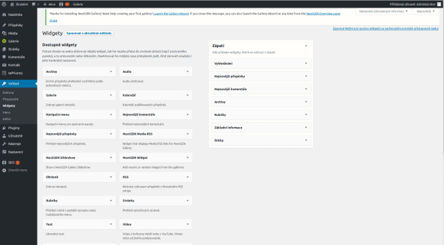 wordpress nastaveni widgetu