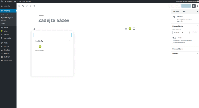 wordpress nextgen-gallery blok v prispevku