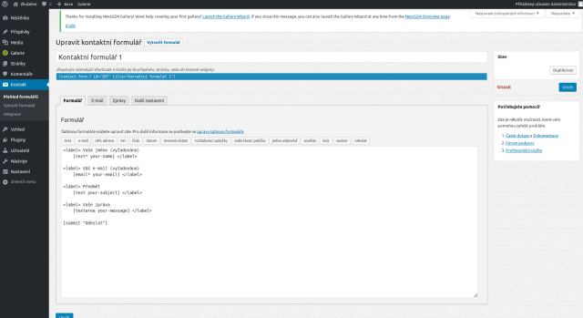 wordpress plugin contact-form-7 nastaveni