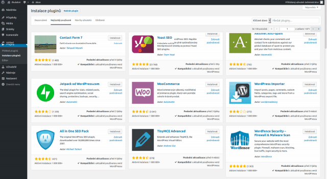 wordpress prehled nejpouzivanejsi pluginy