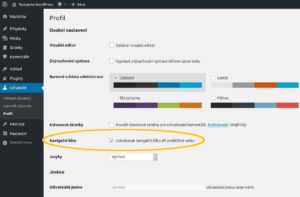 administrace wordpress profil navigacni lista