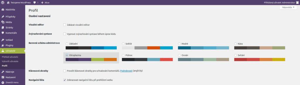 administrace wordpress barevne nastaveni