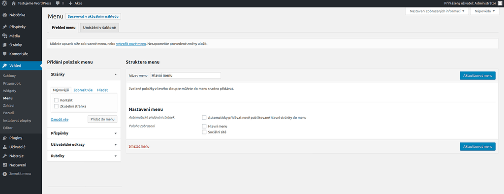 WordPress vytvoření nového menu 2