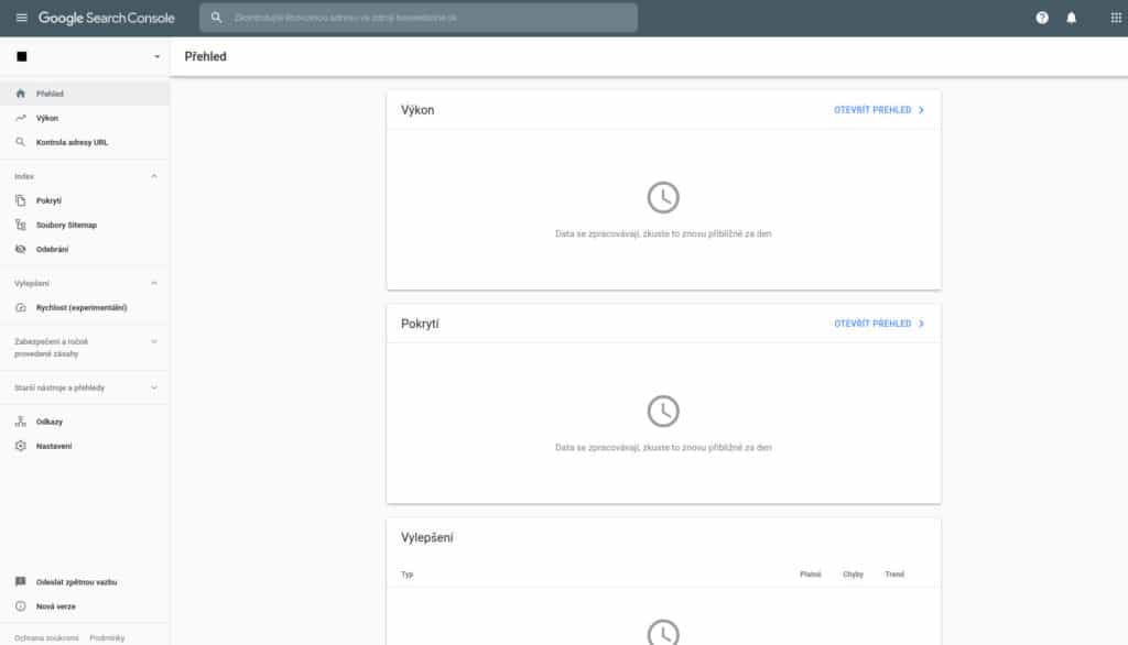 Google Search Console - nástěnka