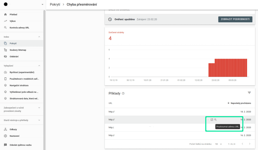 Google Search Console - Pokrytí