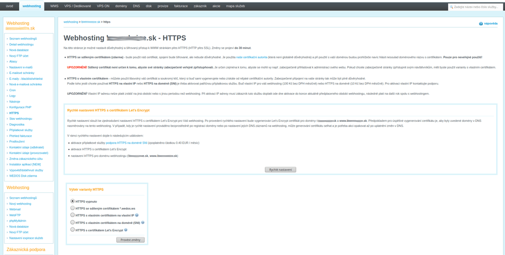 Nastavení HTTPS na Wedosu