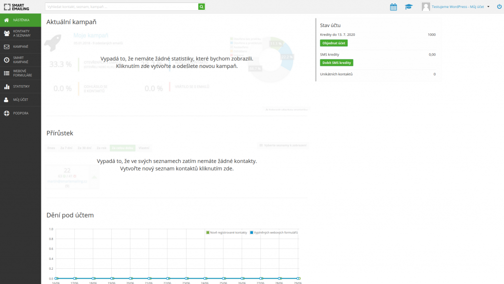 SmartEmailing.cz - administrace po registraci