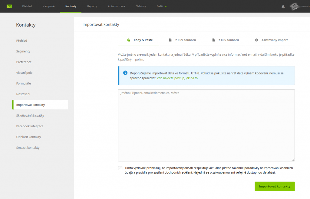 Ecomail - import kontaktů