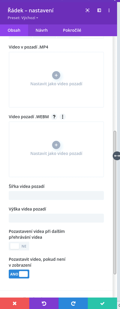 Nastavení videa na pozadí