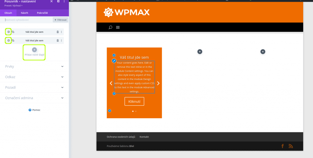 Posuvník (slidy) - zajímavé moduly šablony Divi