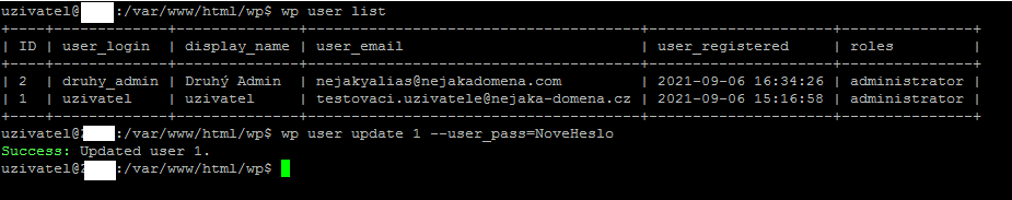WordPress - obnovení hesla pomocí SSH - použití wp-cli