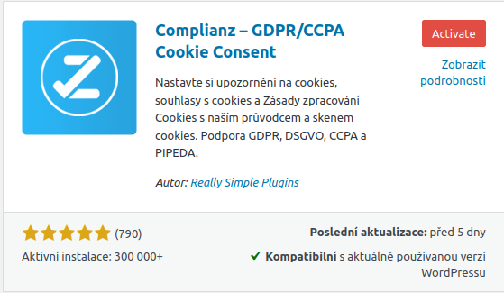 Plugin pro správu cookies - Complianz