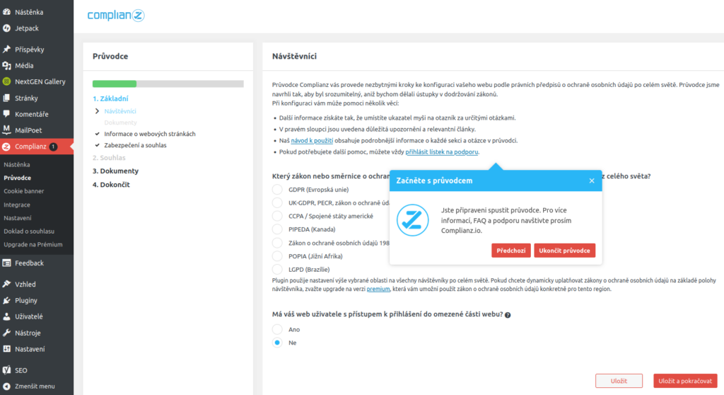 Plugin pro správu cookies - Complianz